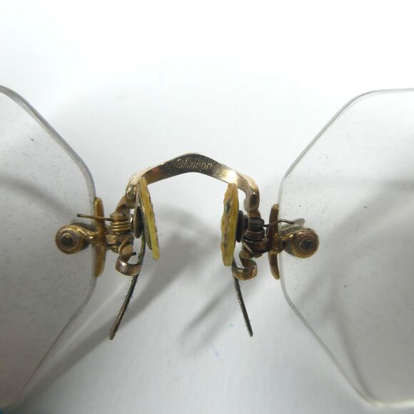 Shuron Eyeglasses Vintage Hexagon Rimless Goldtone Spectacles w/ Case - Picture 9 of 9